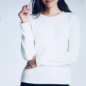Eileen Fisher Stretch Silk Jersey Crew Neck Long Sleeve Top Soft White Size XL